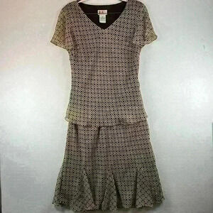 R & K Originals Dress Brown/Tan Women’s Size 12 Geometric Print Lined